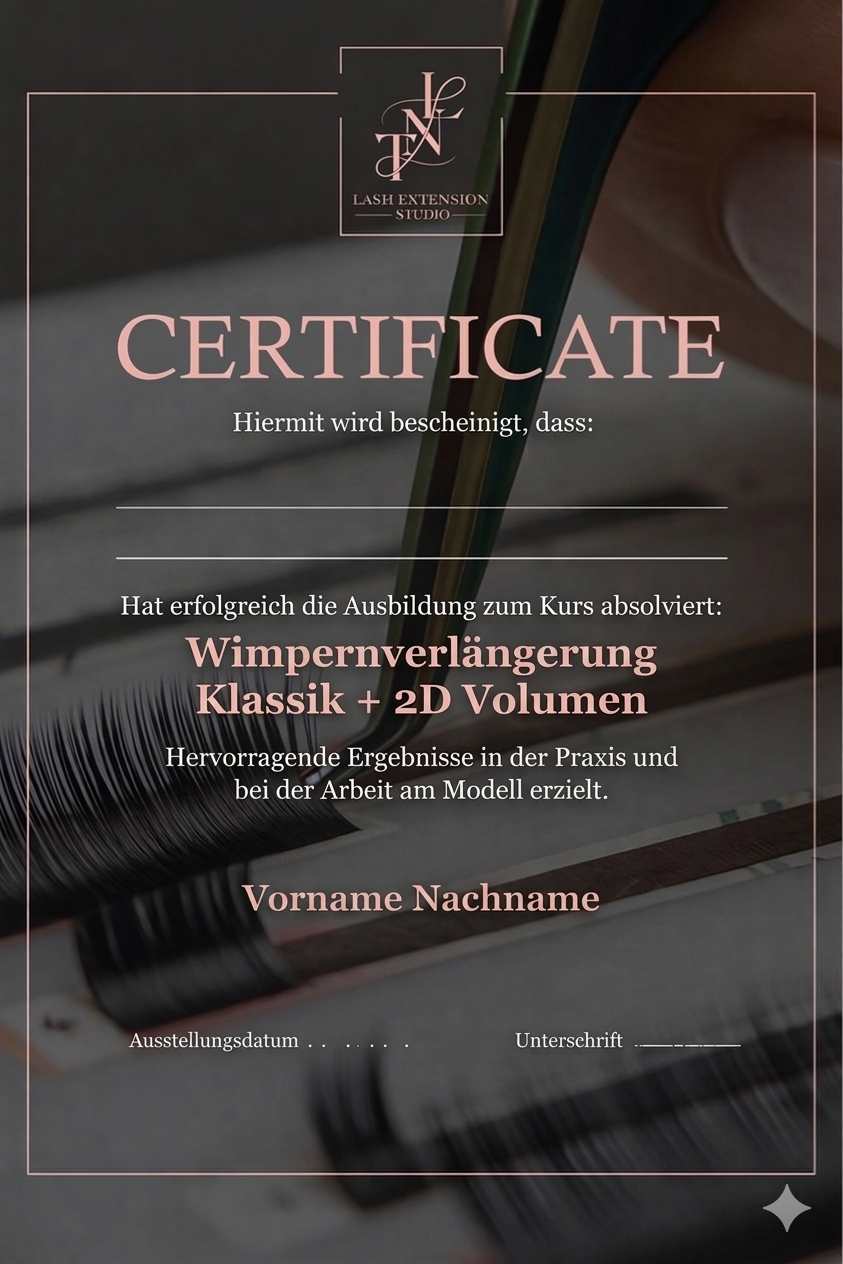 Zertifikat Klassische Wimpernverlängerung 2D